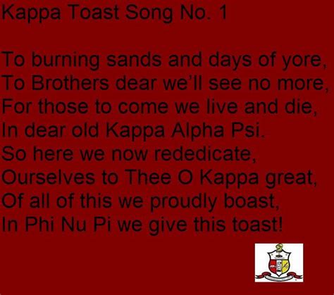 Kappa alpha psi toast song lyrics. Things To Know About Kappa alpha psi toast song lyrics. 